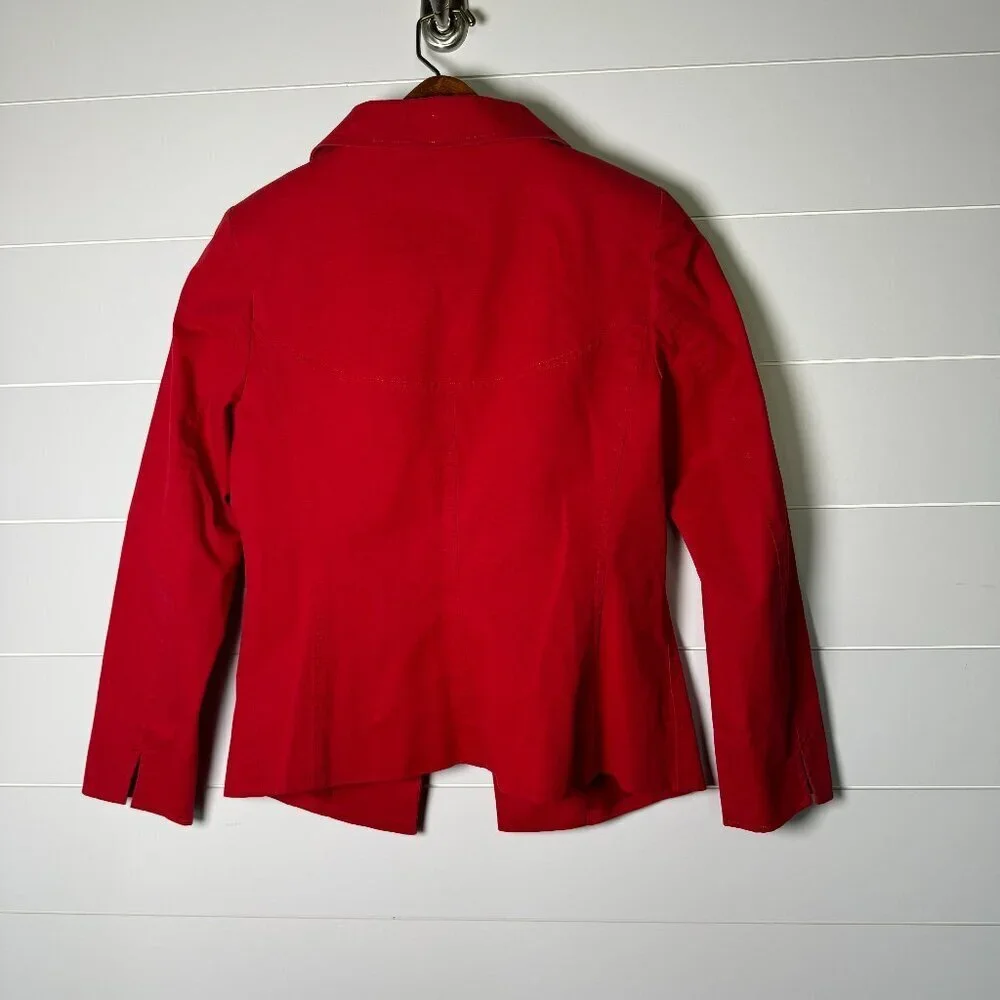 Etcetera Fire Red Cotton Empire Waist Button Down Coat Blazer Jacket SZ 2